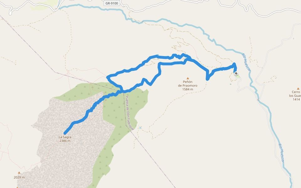 PR-A 321 Las Santas - La Sagra walking route map in Puebla de Don Fadrique