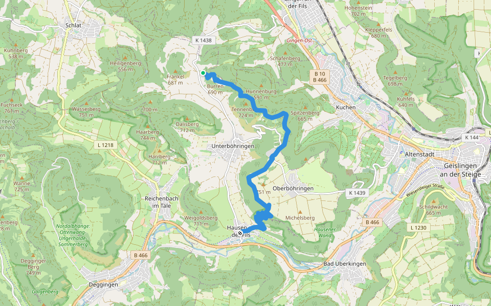 Hausen - Burren walking route map in Bad Überkingen
