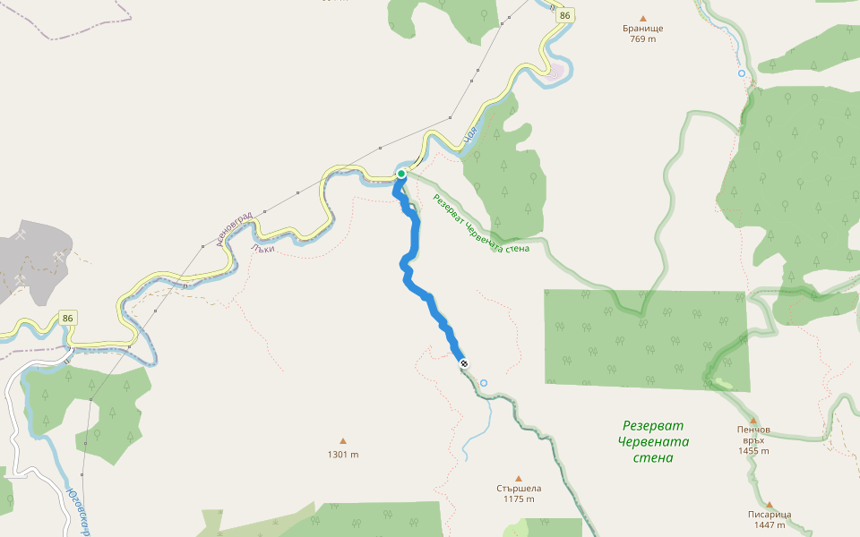 до Сливовдолското падало walking route map in Bachkovo