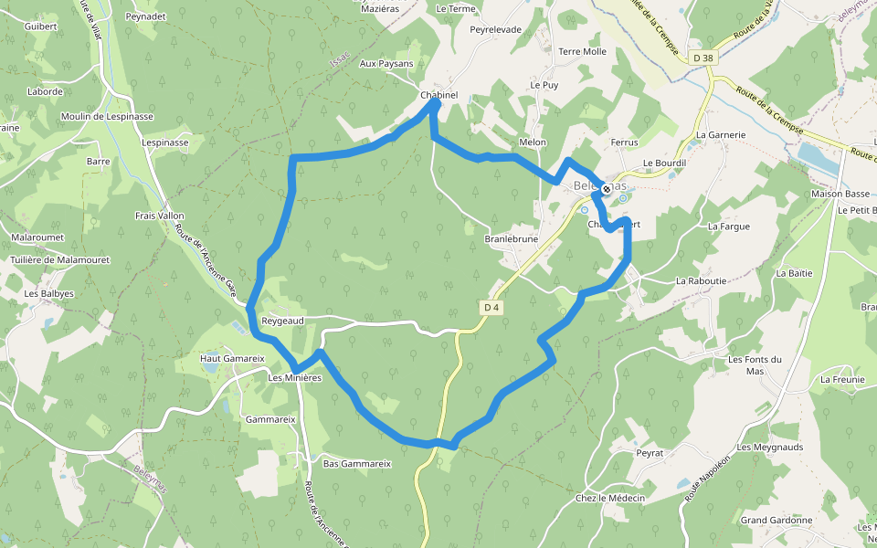 Boucle de Belisama walking route map in Beleymas