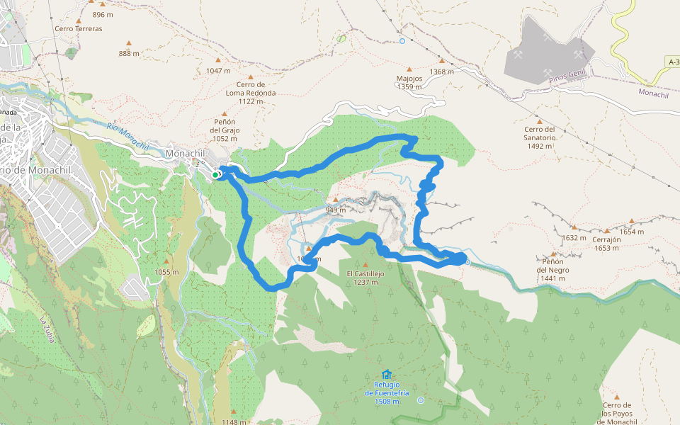 PR-A 283 Circular de los Cahorros walking route map in Monachil