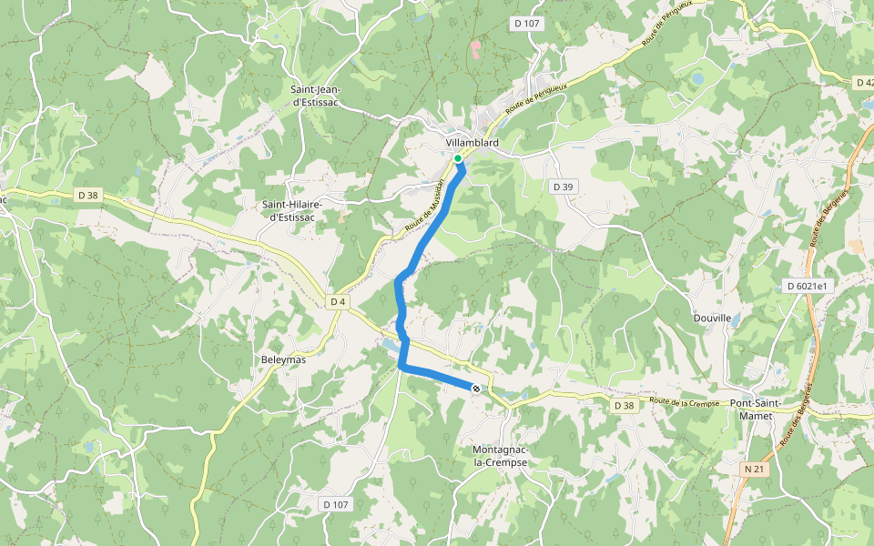Liaison Beleymas - Montagnac-la-Crempse - Villamblard walking route map in Villamblard