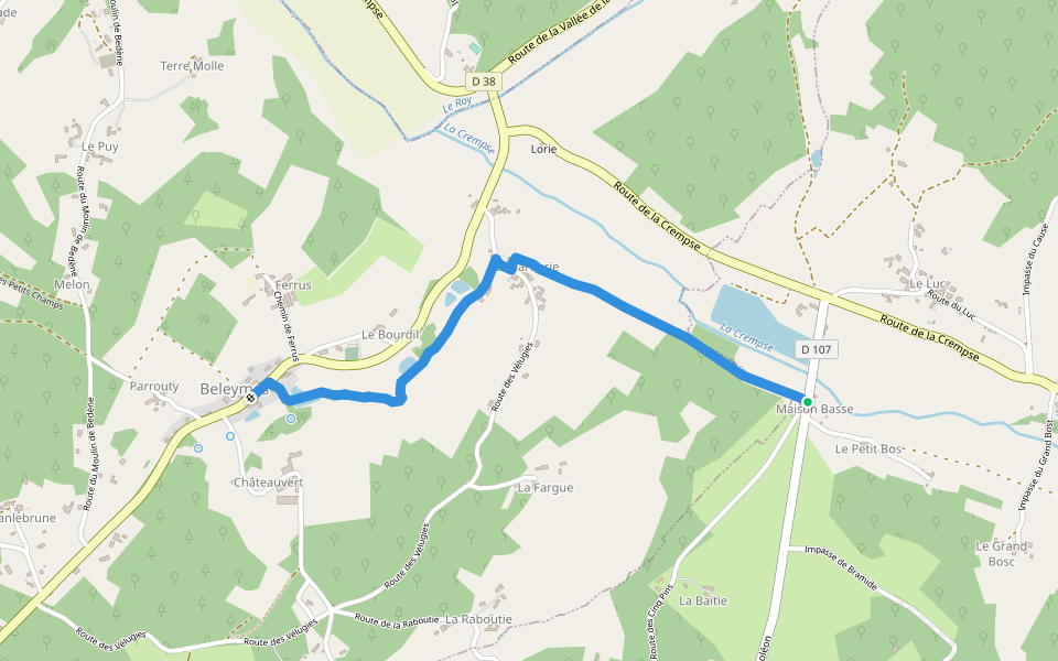 Liaison Beleymas - Montagnac-la-Crempse - Villamblard walking route map in Montagnac-la-Crempse