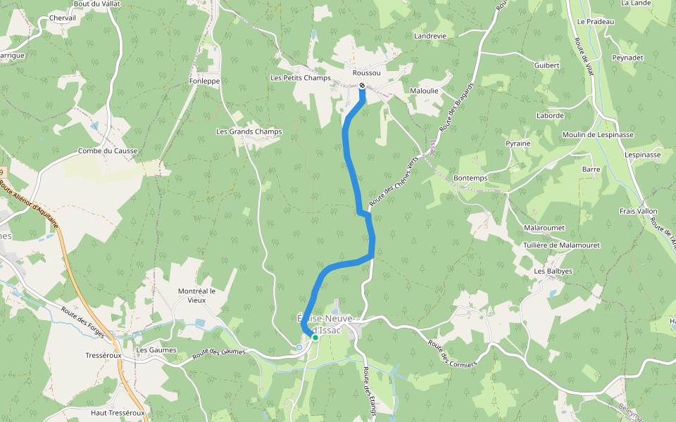 Liaison Bourgnac - Issac - Eglise-Neuve-d'Issac walking route map in Église-Neuve-d'Issac