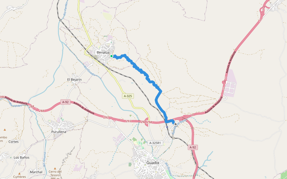PR-A 155 Benalúa - Guadix walking route map in Benalúa