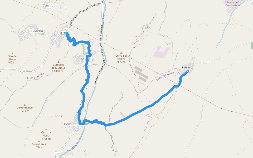 PR-A 153 Río Alhama - Paulenca walking route map in Cortes y Graena