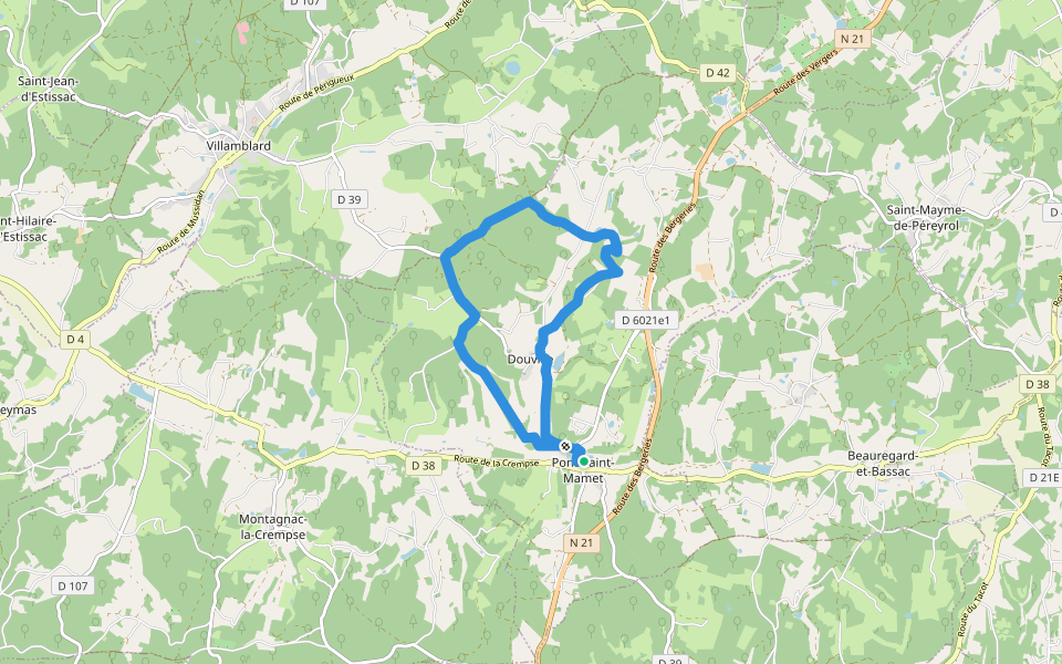 Boucle de Douville walking route map in Douville