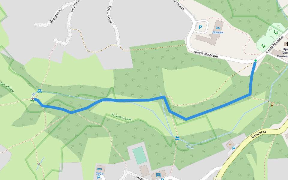 Жујан walking route map in Дивчибаре