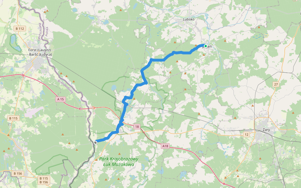 Jasień - Trzebiel - Siedlec walking route map in Jasień