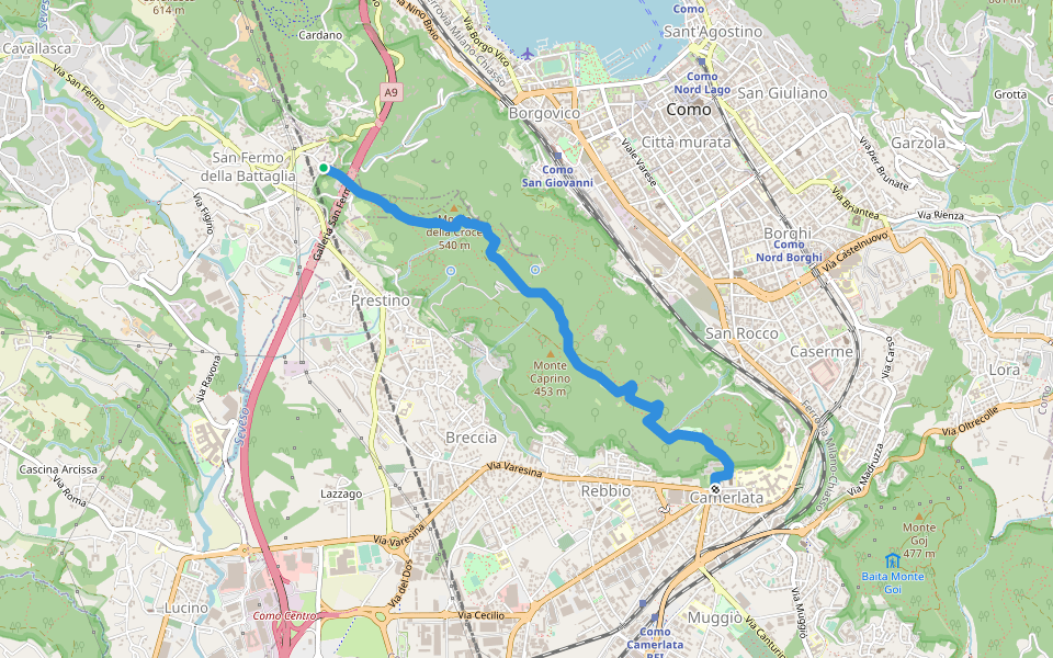 Dorsale collinare walking route map in San Fermo della Battaglia