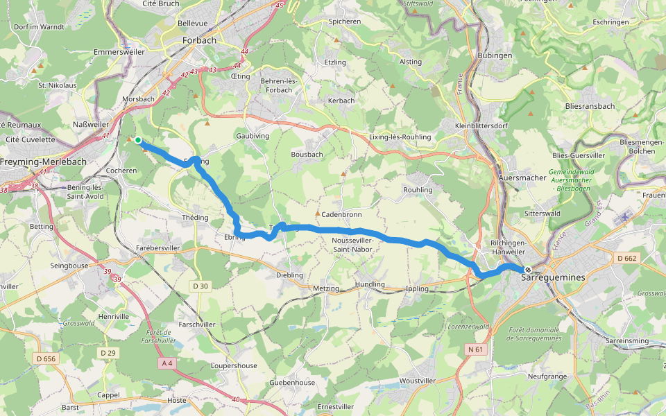 GR 5G Sud walking route map in Cocheren