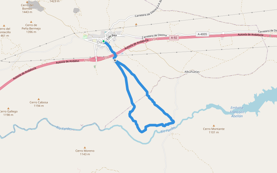 SL-A 188 Diezma-Río Fardes walking route map in Diezma