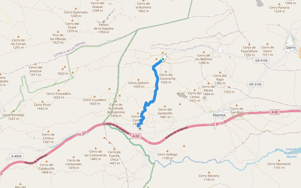 SL-A 190 Peña Cabrera-Sillar Baja walking route map in Sillar Baja