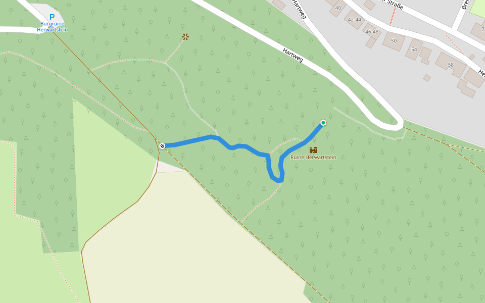 Stichweg Ruine Herwatstein walking route map in Königsbronn