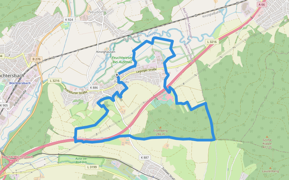 Spessartspuren - Aufenauer Berg-und-Tal-Spur walking route map in Wächtersbach