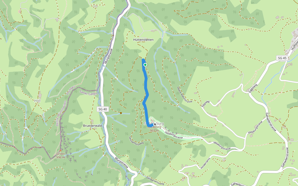 Hüttenstetten Süd - St. Iddaburg walking route map in Kirchberg