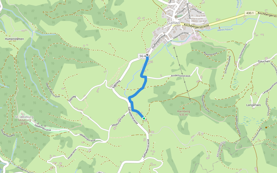 Nord - Gähwil Seeli walking route map in Kirchberg