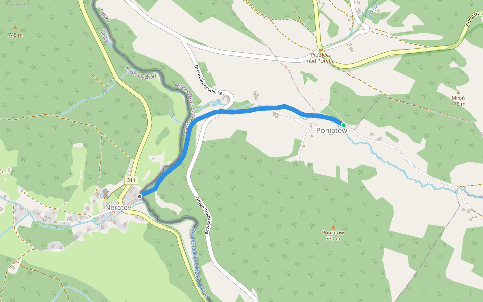 Neratov, rozc. ↔ Poniatów walking route map in Poniatów