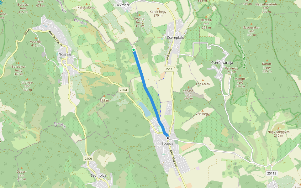 P+ (Bogács) walking route map in Cserépfalu
