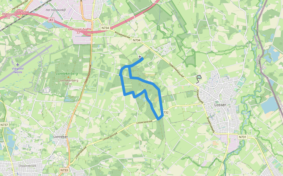 WNW Twente - De Tip/Snippert - paarse route walking route map in Losser