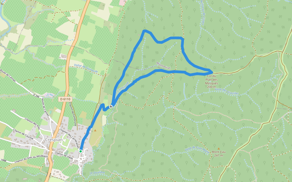 Entre rivière et bois walking route map in Crespian