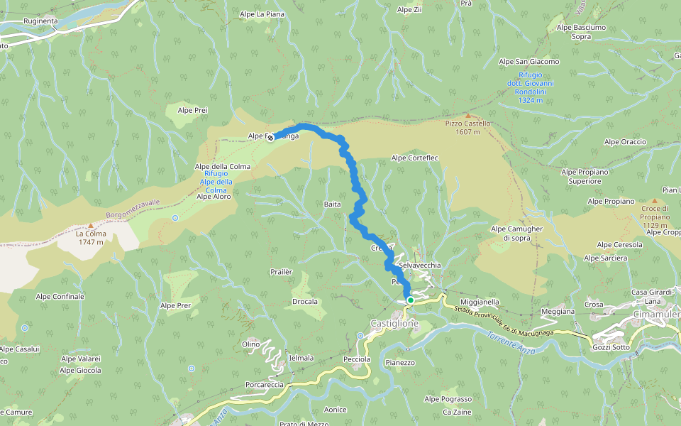 B02 - Castiglione - Laghetto della Colma - Erbalunga walking route map in Castiglione