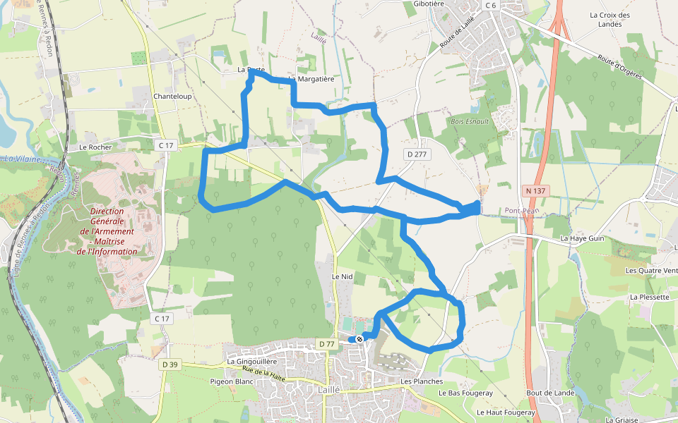 Laillé la Roche qui Chôme walking route map in Laillé