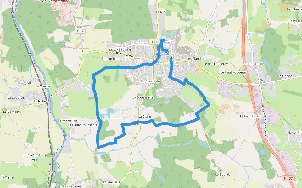 Laillé balade des collines walking route map in Laillé