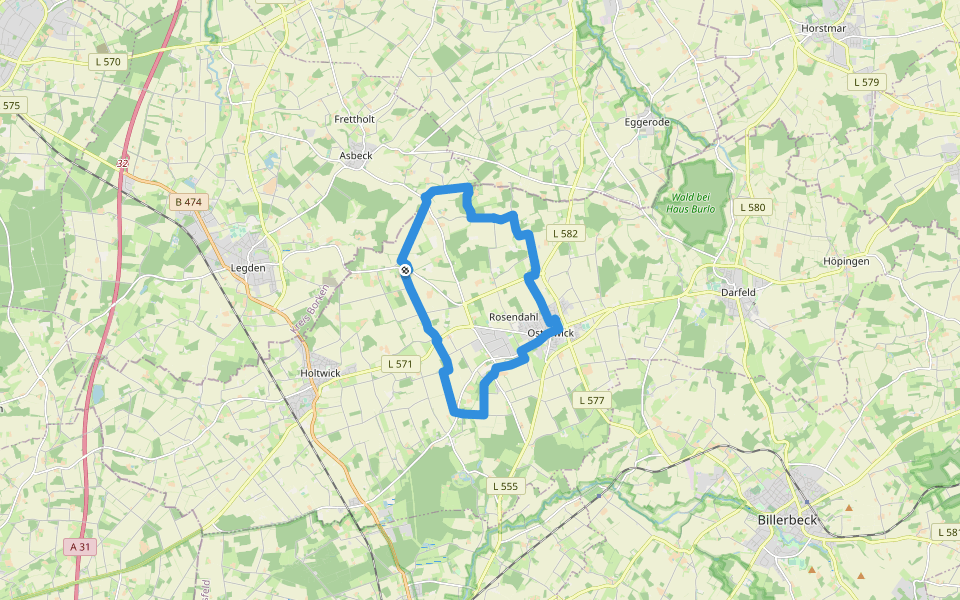 Osterwick Rundweg O3 walking route map in Rosendahl