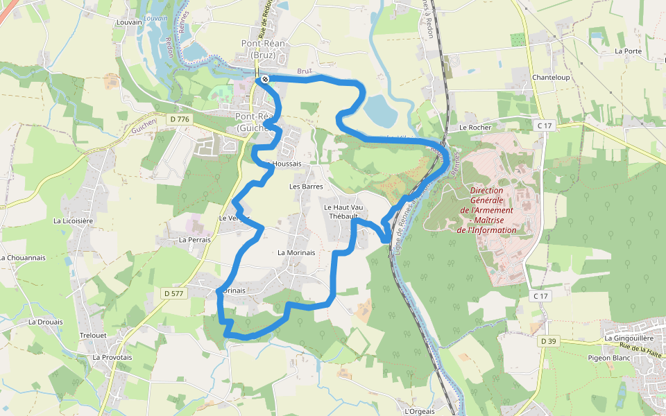 Pont-Réan le Boël walking route map in Guichen