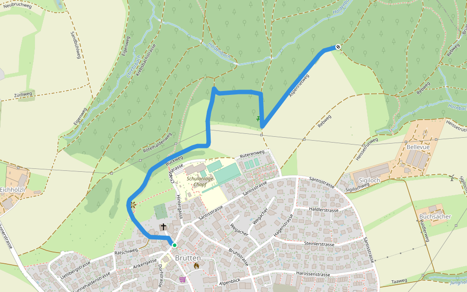 Brütten - Aspenriet walking route map in Brütten