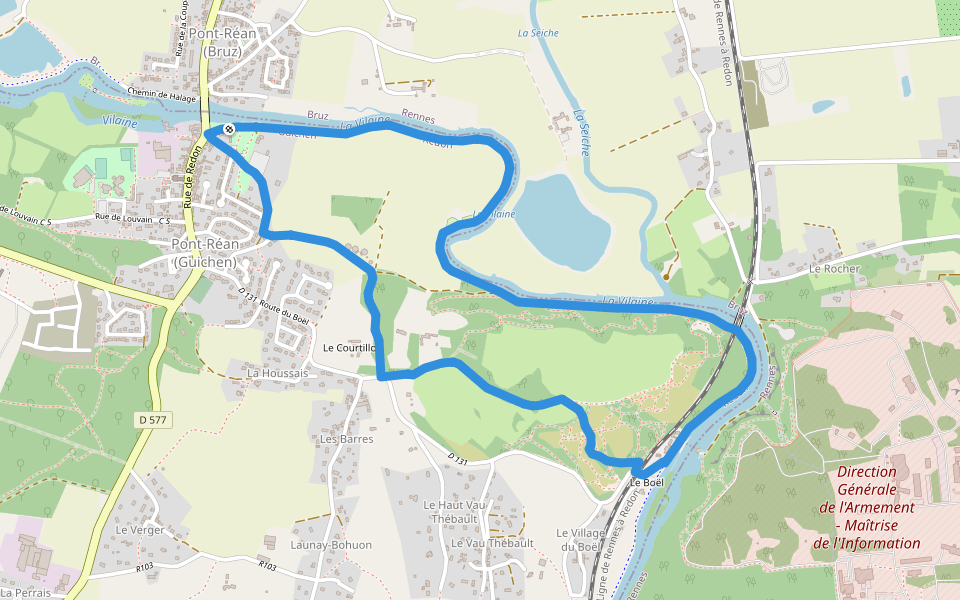 Pont-Réan les landes du Boël walking route map in Guichen