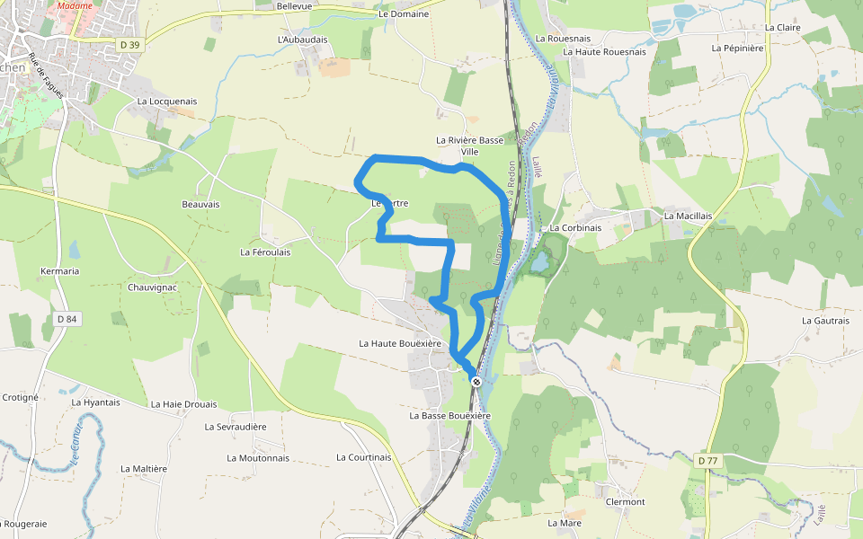moulin de la Bouëxière walking route map in Bourg-des-Comptes