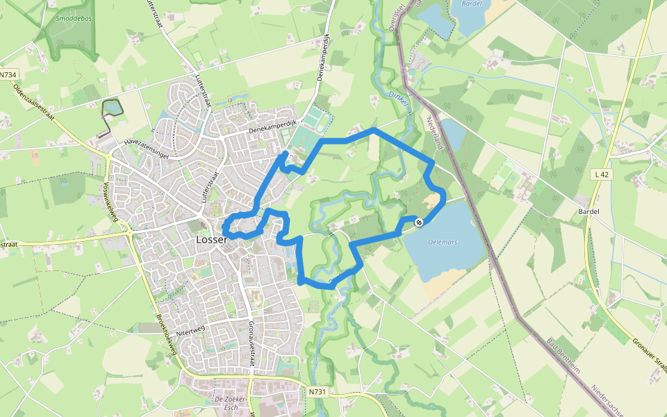 WNW Twente -Erve Kraesgenberg/Losser/Zandbergen - rode route walking route map in Losser