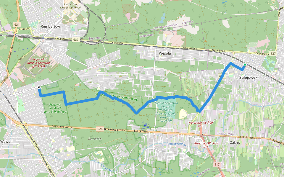 Marysin Wawerski - Sulejówek PKP walking route map in Sulejówek