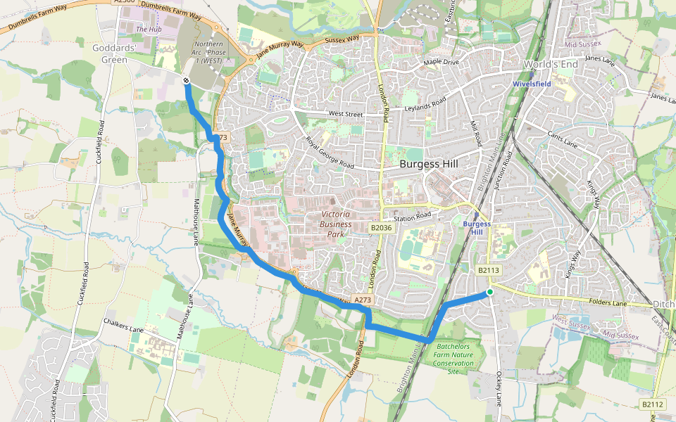 Green Circle walking route map in Burgess Hill