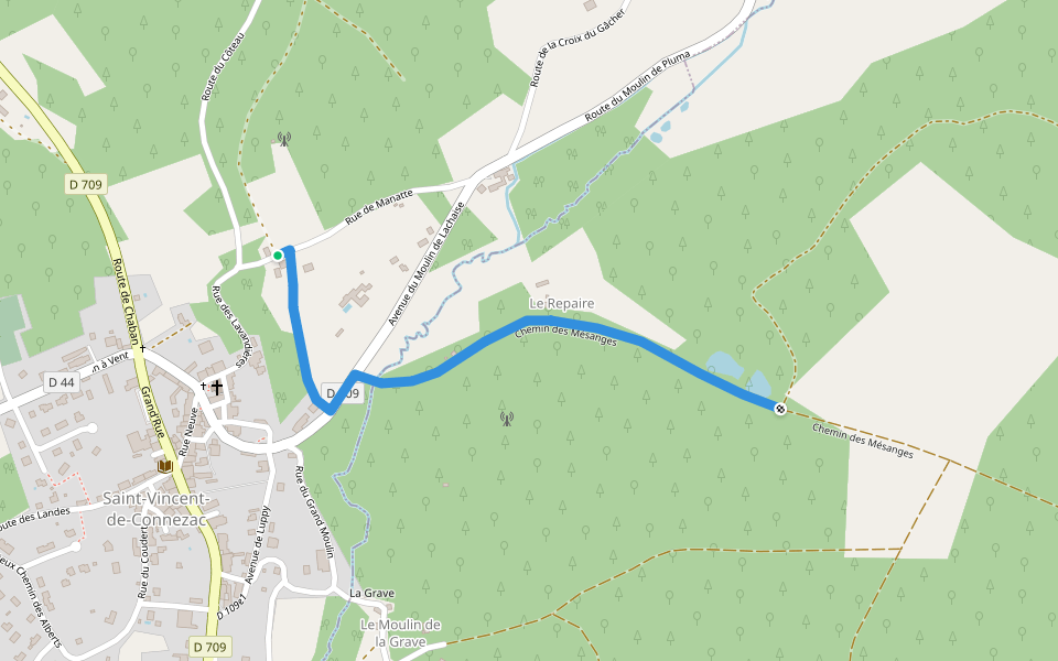 Liaison St-Vincent-de-Connezac - Chantérac walking route map in Saint-Vincent-de-Connezac
