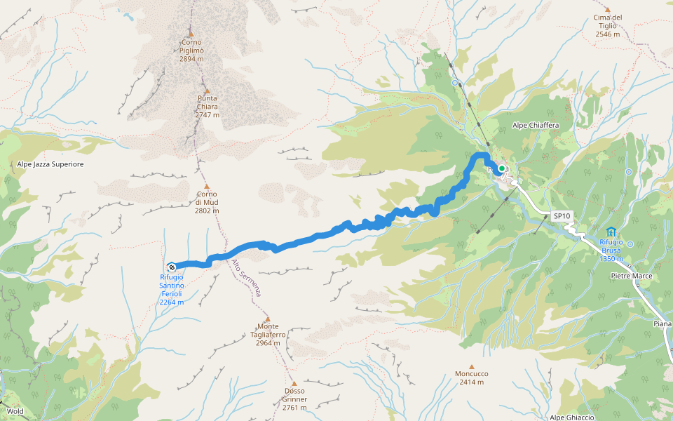 Via Alpina Blue D14 walking route map in Rima