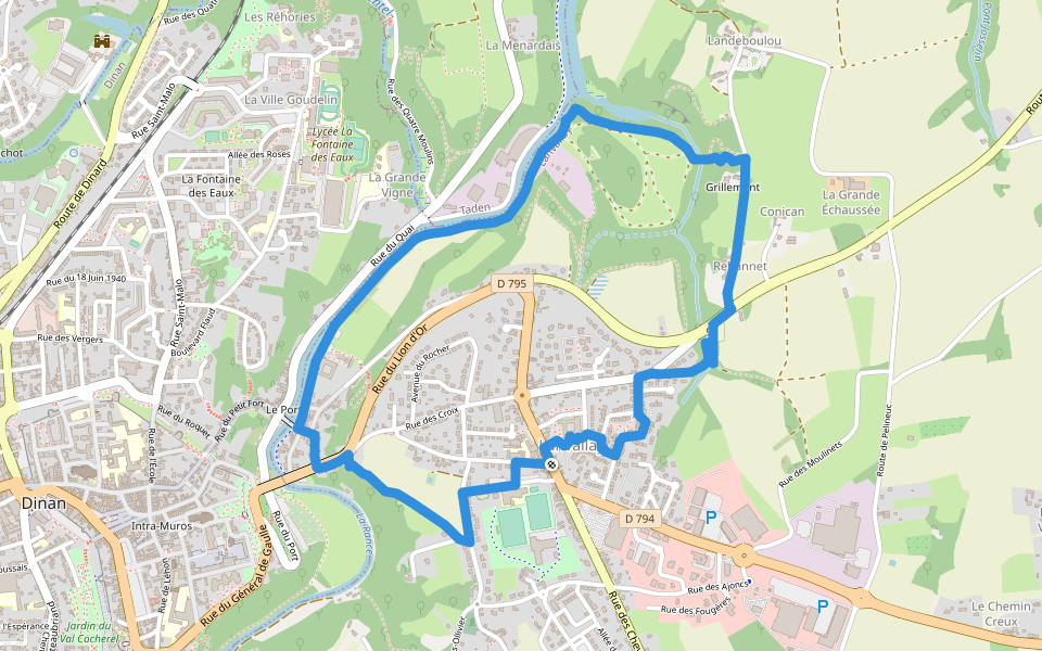La vieille rivière walking route map in Lanvallay