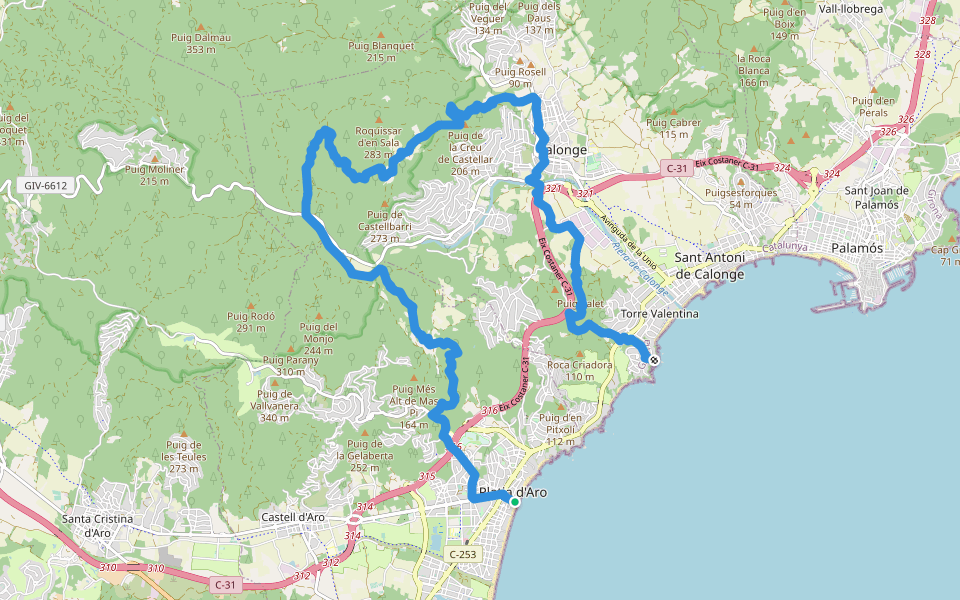 PR-C 116 walking route map in Platja d'Aro