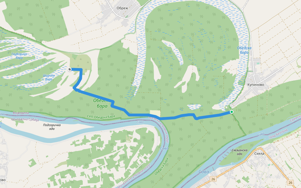 Стаза Чењин walking route map in Kupinovo