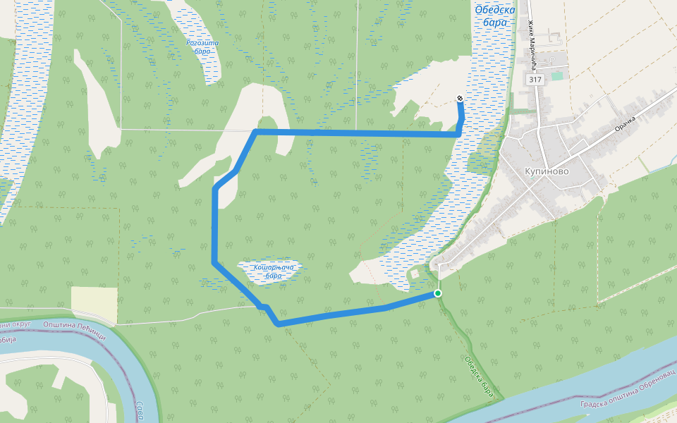 Стаза Мајке Ангелине walking route map in Kupinovo