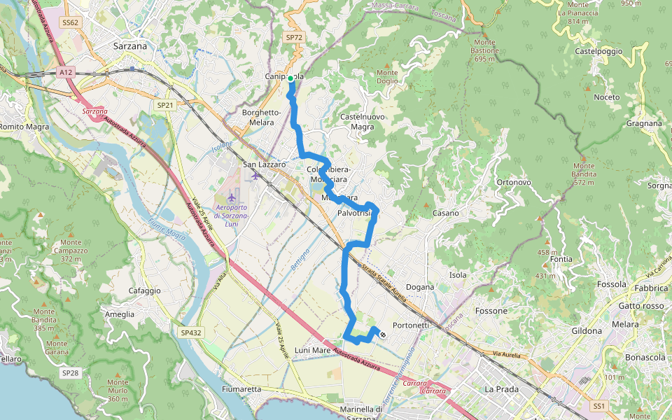 Sentiero dei Ducati Variante Luni walking route map in Caniparola