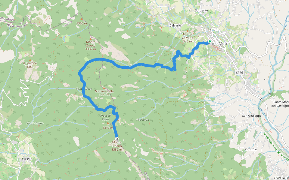 Monte Erbano walking route map in Cusano Mutri