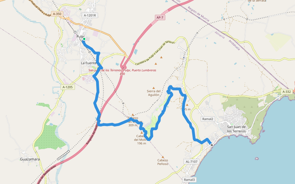 PR-A 232 Pulpí - Terreros walking route map in Pulpí