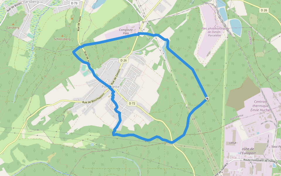 Circuit de la Hardt walking route map in Porcelette