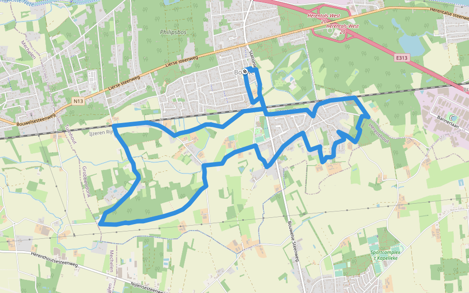 Blarendabberspad (groene lus) walking route map in Grobbendonk