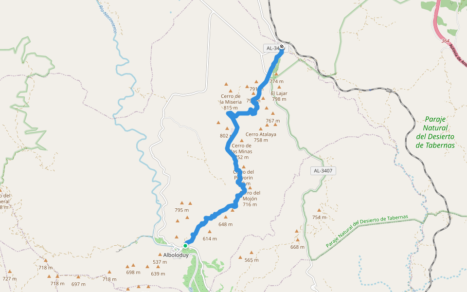 PR-A 356 Vereda de las Alcubillas Altas walking route map in Alboloduy