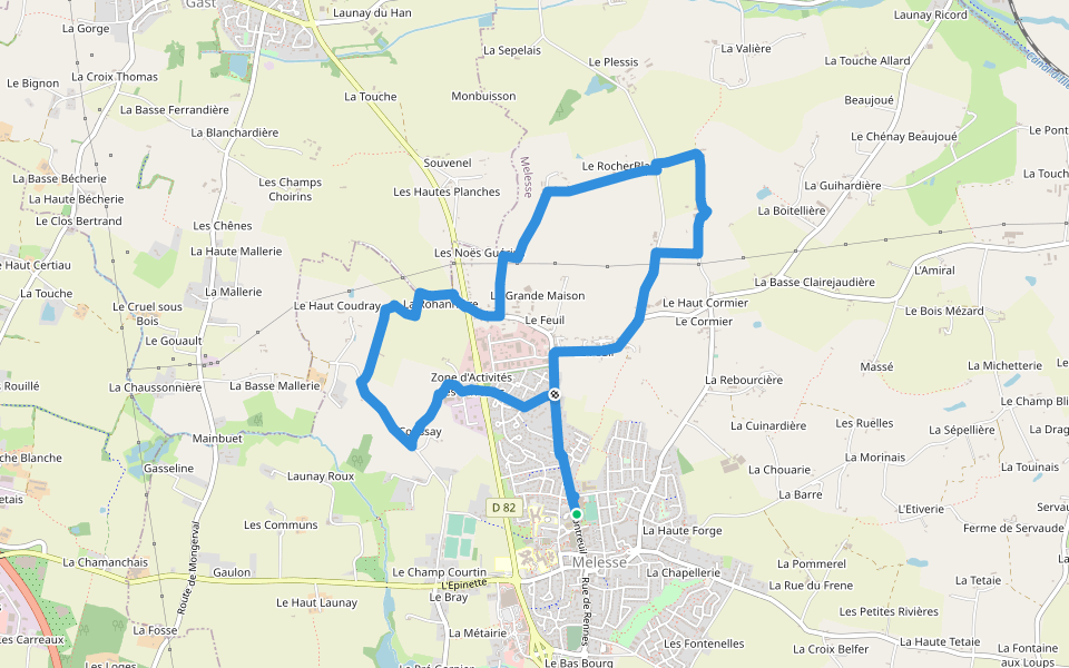Sentier du Rocher Blanc walking route map in Melesse