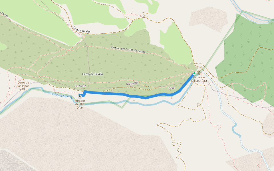 Sendero de accesibilidad universal "Haza Larguilla" walking route map in La Zubia